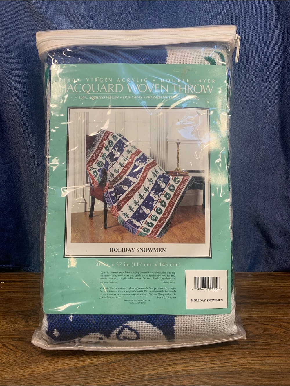 Vintage 1990s Crown Crafts Holiday Snowmen Jacquard Woven Throw Blanket NOS